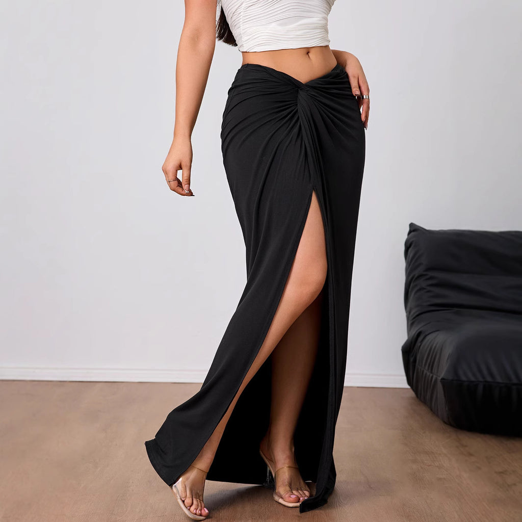 Women's High-Waist Slit Midi Skirt