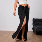 Women's High-Waist Slit Midi Skirt