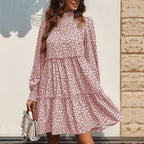 Women's Patchwork Autumn Leopard Print Long-Sleeve Dress