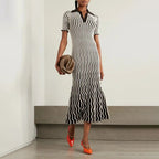 Women's Elegant Graceful Dress Polo Collar Short Sleeve Knitted Slim