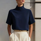 Women Clothing Women Clothing Solid Color Turtleneck Short