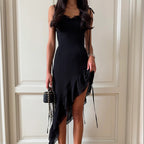 Asymmetric Ruffle Spaghetti-Strap Dress