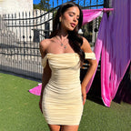 Women's Elegant Sexy Pleated Mesh Stitching Off Shoulder Dress