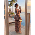 Women's Plus-Size Leopard Print One-Shoulder Maxi Dress