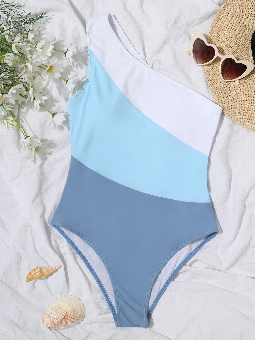 Shoulder Color One-piece Swimwear