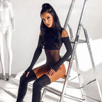 Women's Cold Shoulder Long Sleeve Mesh Jumpsuit