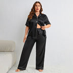 Women's Plus Size Silk Pajama Shirt Set