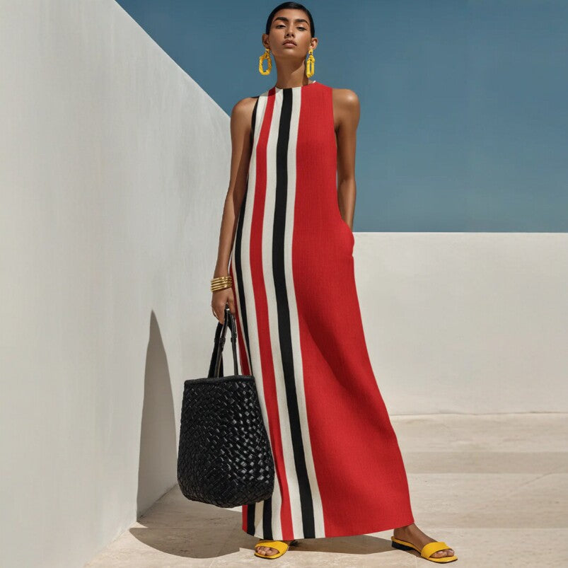 Women's Sleeveless Vertical Striped Maxi Dress