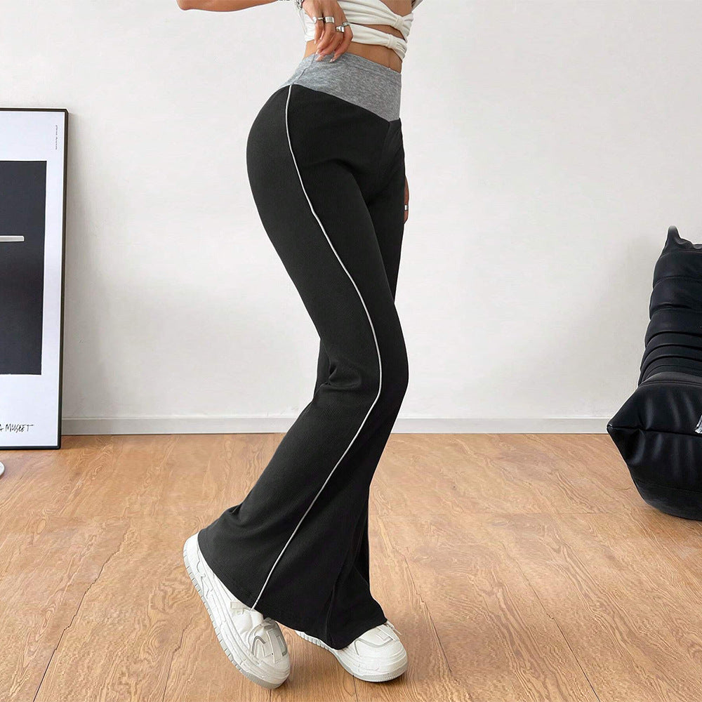 Women's All Match Office Tight Casual Pants Elastic Waist Contrast