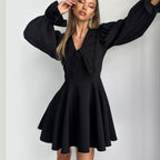 Black Collared Bell-Sleeve Dress
