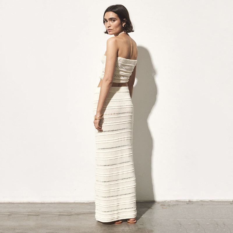 Women's Hollow Out Cutout See Top and Skirt Two-Piece Set