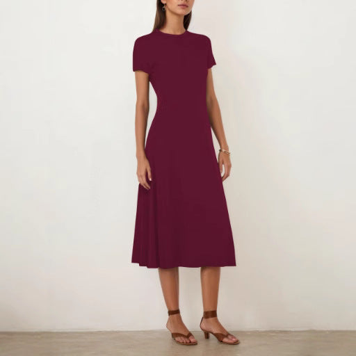 Women's Summer Casual Crew Neck Short Sleeve Slim Fit A Dress