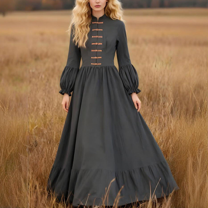 Women's Autumn Winter Women Solid Color High Waist Big Swing Maxi Dress