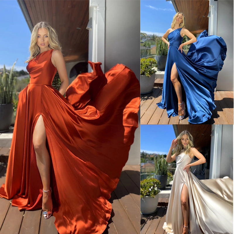 Autumn Women Clothing Sexy Oblique Shoulder Slim Dress Large Swing