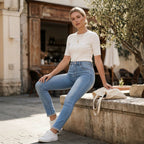 Tight Diamond Decorations Bow Decoration Elastic Slimming High Waist Women Denim Skinny Pants