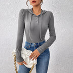 Striped Knit Hooded Long Sleeve Jumpsuit
