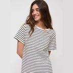 Women's Striped T Shirt Summer Women Office Round Neck Black White Striped Short Sleeve T Shirt
