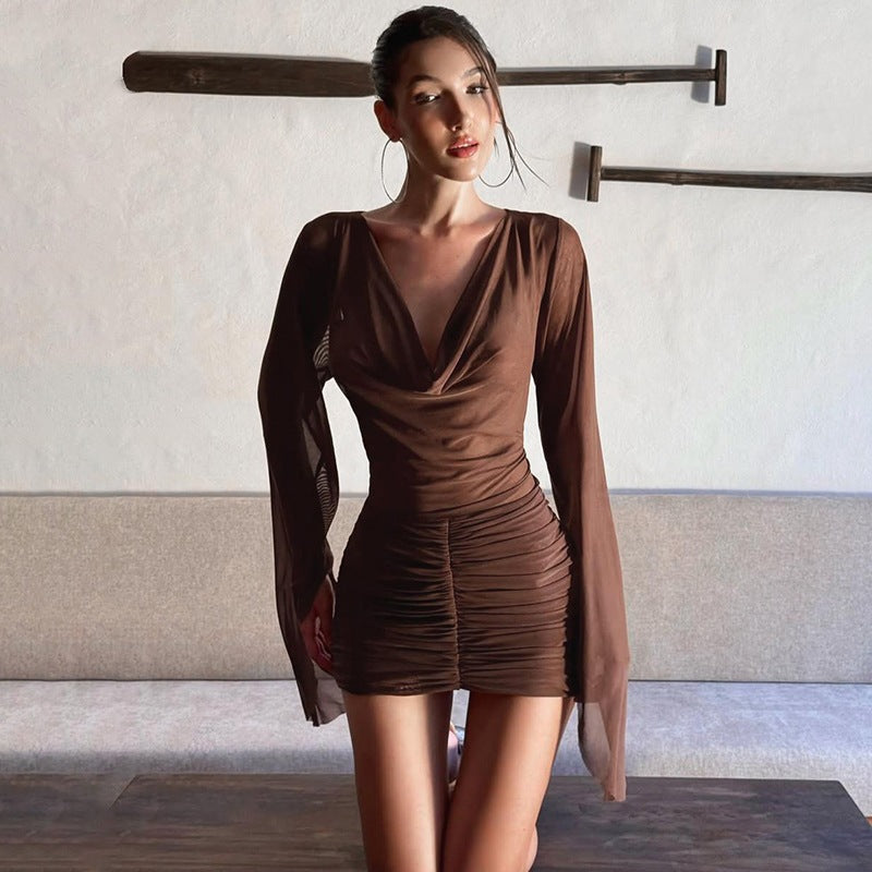 Women's Asymmetric Mesh One-Shoulder Mini Dress