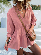 Women's Pleated V-Neck Short Top – Relaxed Blouse