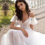 Lace V-Neck Cutout Short-Sleeve A-Line Maxi Dress