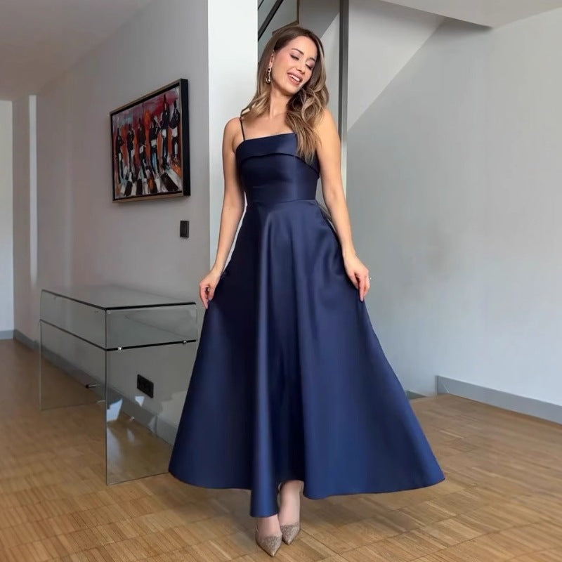 Satin Strap Evening Dress