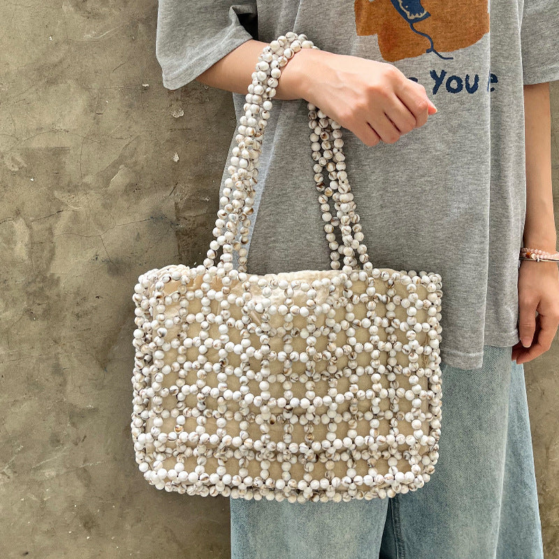 Women's Pearl Woven Beaded Tote Bag