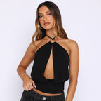 Spring Chest Cutout Ring Strap Backless Small Tank Top