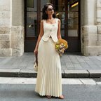 Summer Elegant Pleated Skirt Two Piece Sets Women