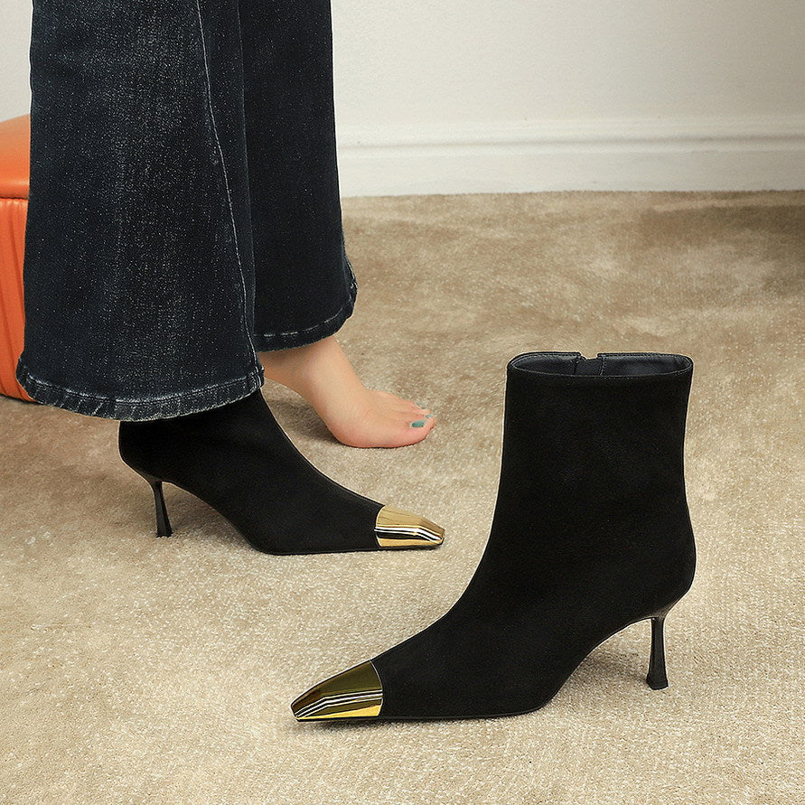 Women's Black Suede-Look Stiletto Boots