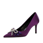 Women's Rhinestone Bow Satin Stiletto Heels