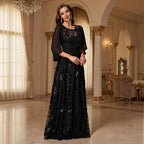Women's Black Sequin Mesh Swing Evening Dress