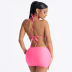 Hollow Out CO out Slim Fit Sexy Halter Lace up Solid Color