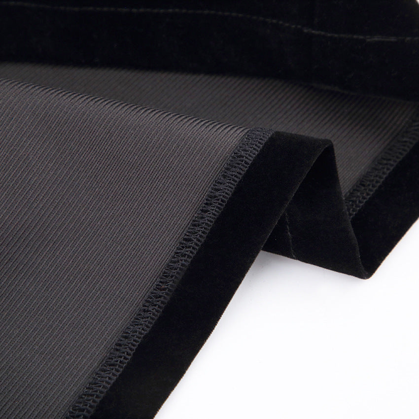 Autumn Winter Halloween Square Collar Black Long Pleuche Dress Hip