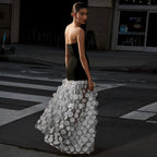 Women's Spring Summer Black White Strapless Dress Three Dimensional Floral Pettiskirt