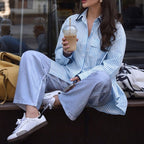Autumn Winter Casual Relaxed Sense Shacket Striped Contrast Color Binding Loose Shirt Women