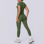 Olive GreenShort Sleeve 6688 Trousers Suit-Olive Green
