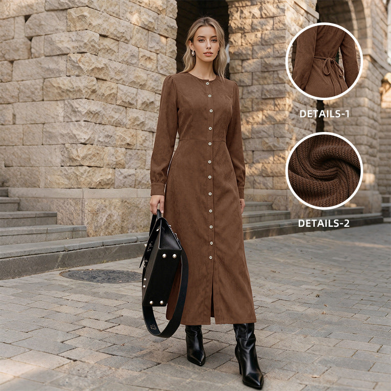 Women's Maillard Retro Solid Color Corduroy Maxi Dress