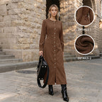 Women's Maillard Retro Solid Color Corduroy Maxi Dress