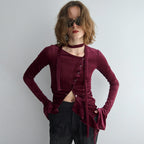 Women's Asymmetric Ruffle Tie-Front Top