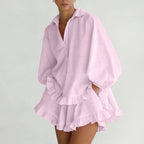 Striped Puff-Sleeve Shirt & Shorts Set