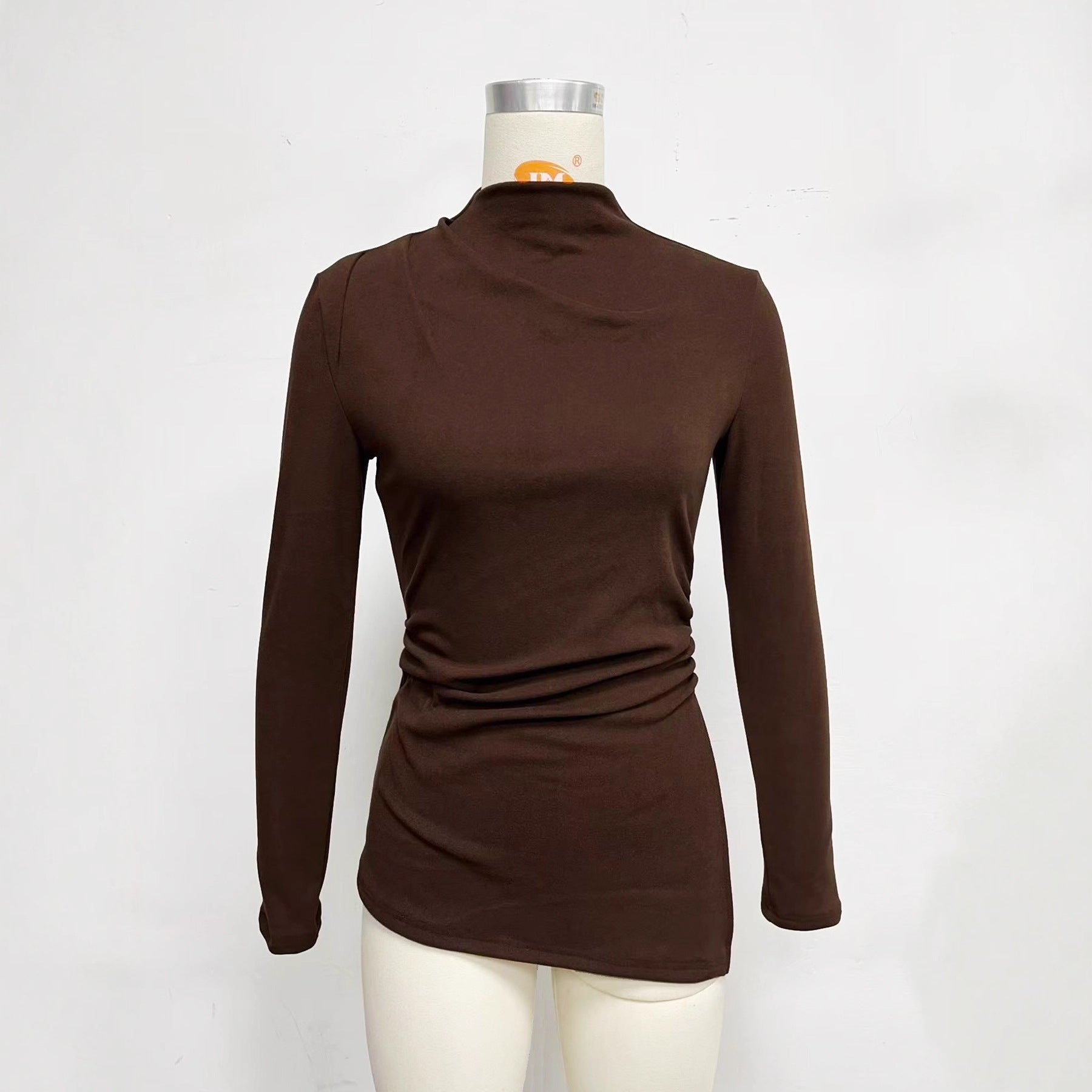 Women's Pleated Mock Neck Long Sleeve Top