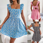 Floral Square Neck Ruffled Vacation Mini Dress