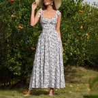 Women's Printed Sweetheart Lace-Up Boned Maxi Dress