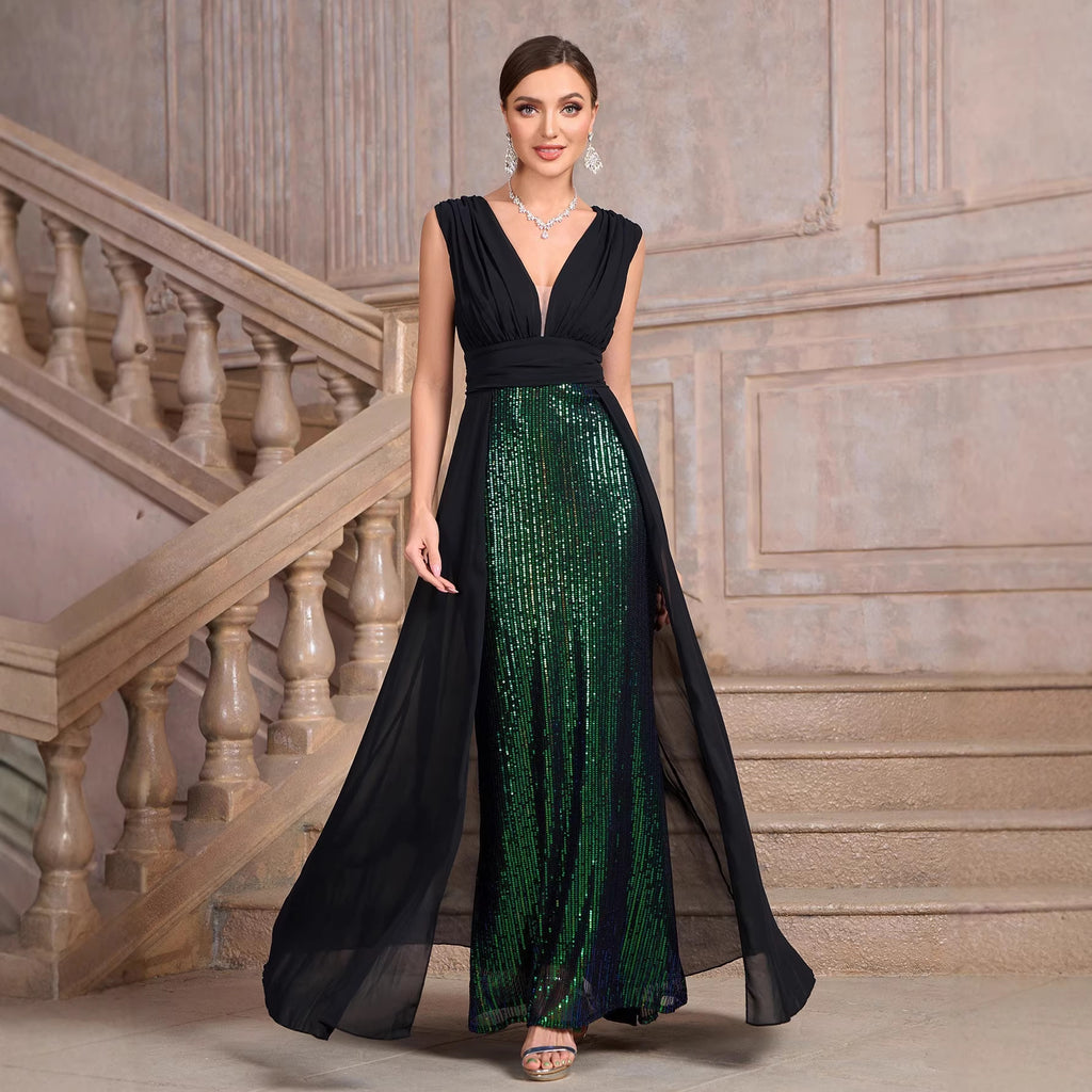 Women's Sequin Dress Long Cocktail Slim Fit Evening Long Dress