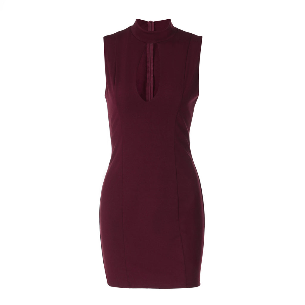 Stand-Collar Cutout Sleeveless Bodycon Mini Dress