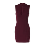 Stand-Collar Cutout Sleeveless Bodycon Mini Dress
