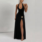 Women's Halter Asymmetric Ruched Split Dress