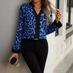Women's Clothing Spring Autumn V Neck Leopard Print Long Sleeve Women Shirt