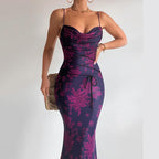 Strap Floral Fitting Print Pockets Collar Sling Dress
