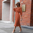 Women's Belted Collared Shirt Midi Dress